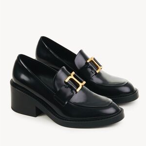 Chloe Black Loafers with Gold Buckle